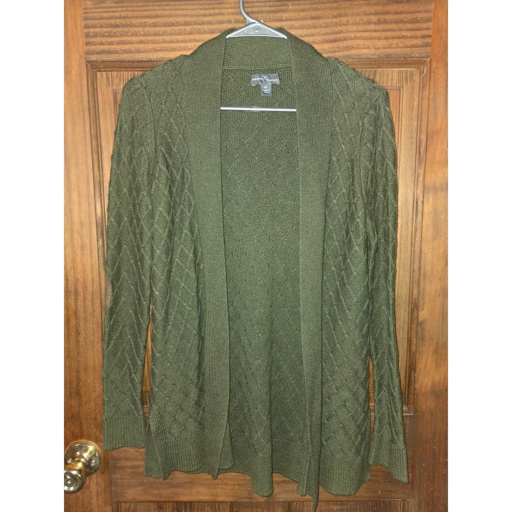 Market & Spruce Womens Olive Green Diamond Knit Cardigan SFSW058 XS